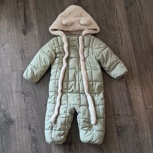 Cozy Green Baby Snowsuit with Hood